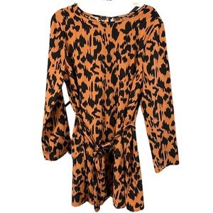 Shein Animal Print‎ Lightweight Belt Long Sleeve Dress Size XLarge